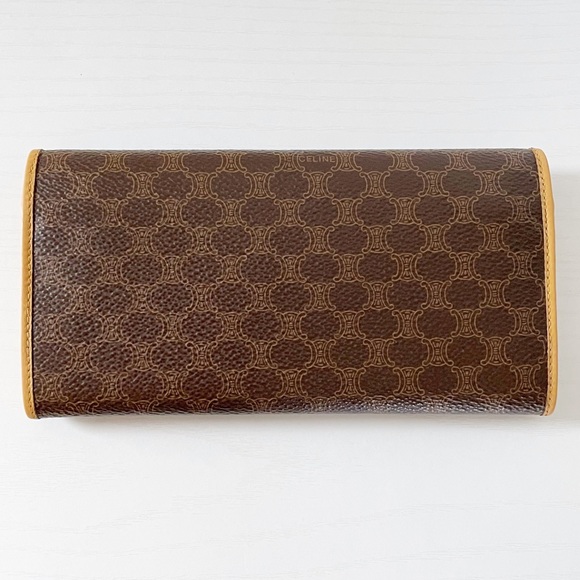 Celine brown macadam canvas and tan leather long snap wallet vintage - Picture 2 of 8